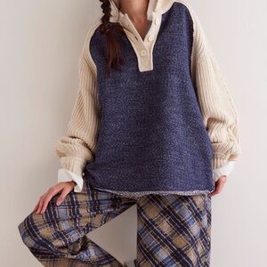 Free People Navy and Cream Knit Sweater